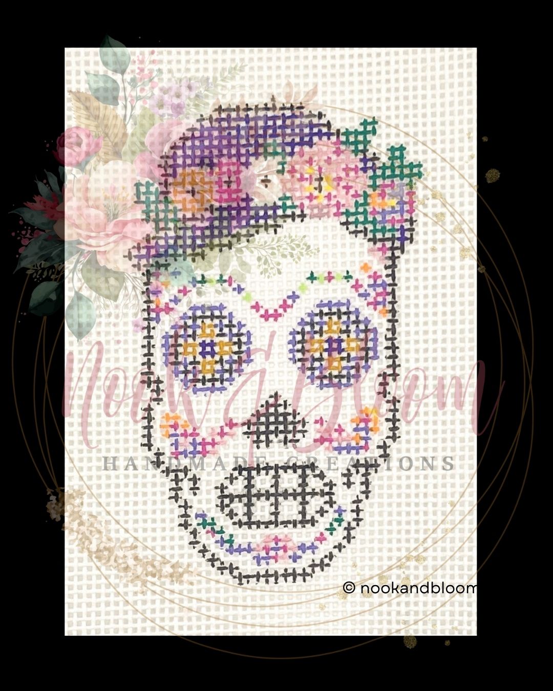 Hand-Painted Sugar Skull Mini Needlepoint Canvas