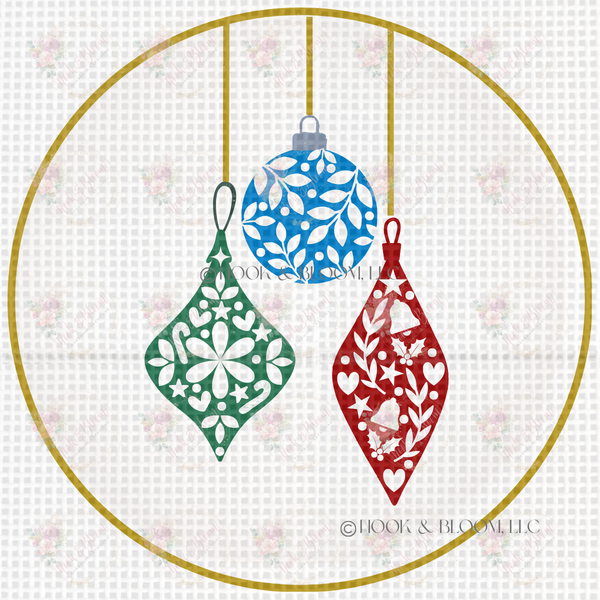 Folk Art ornament trio 4x4 round