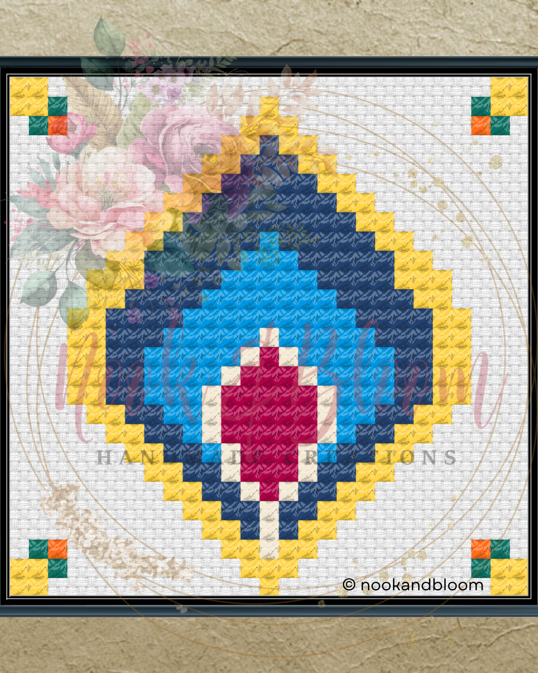 Lotus Medallion Needlepoint Chart - Digital Download