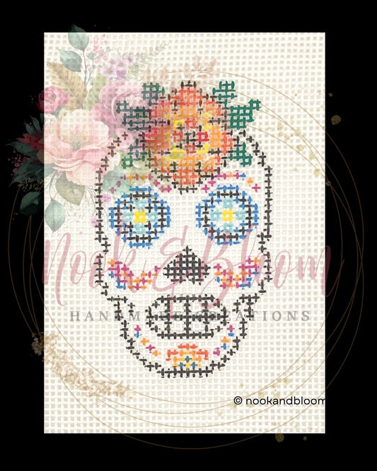 Hand-Painted Sugar Skull Mini Needlepoint Canvas
