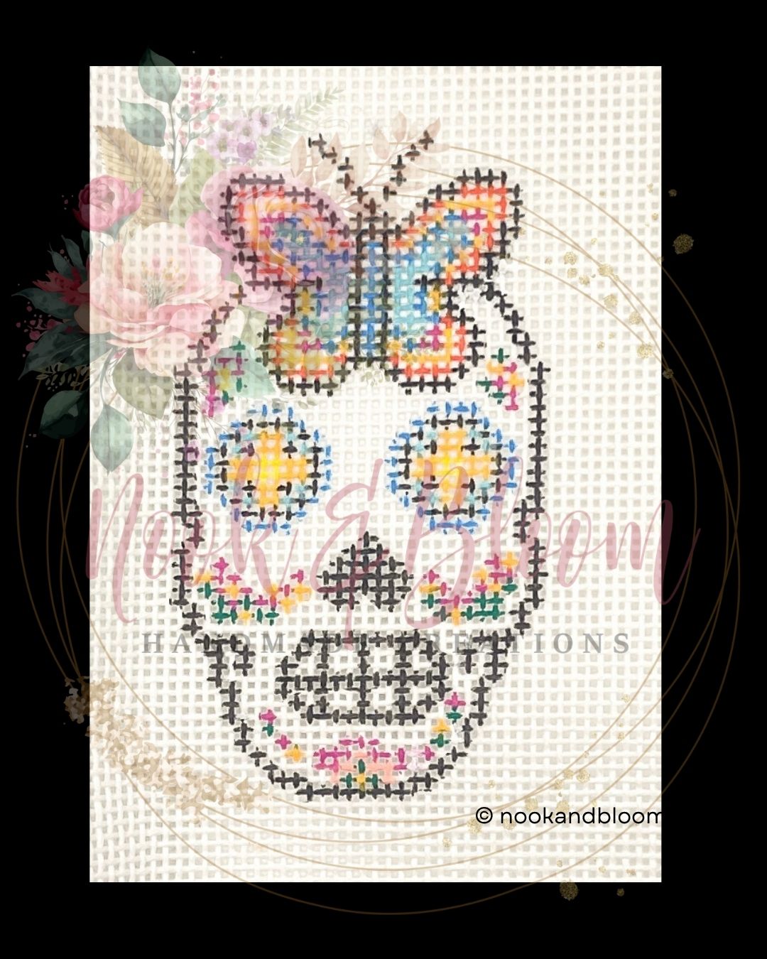 Hand-Painted Sugar Skull Mini Needlepoint Canvas