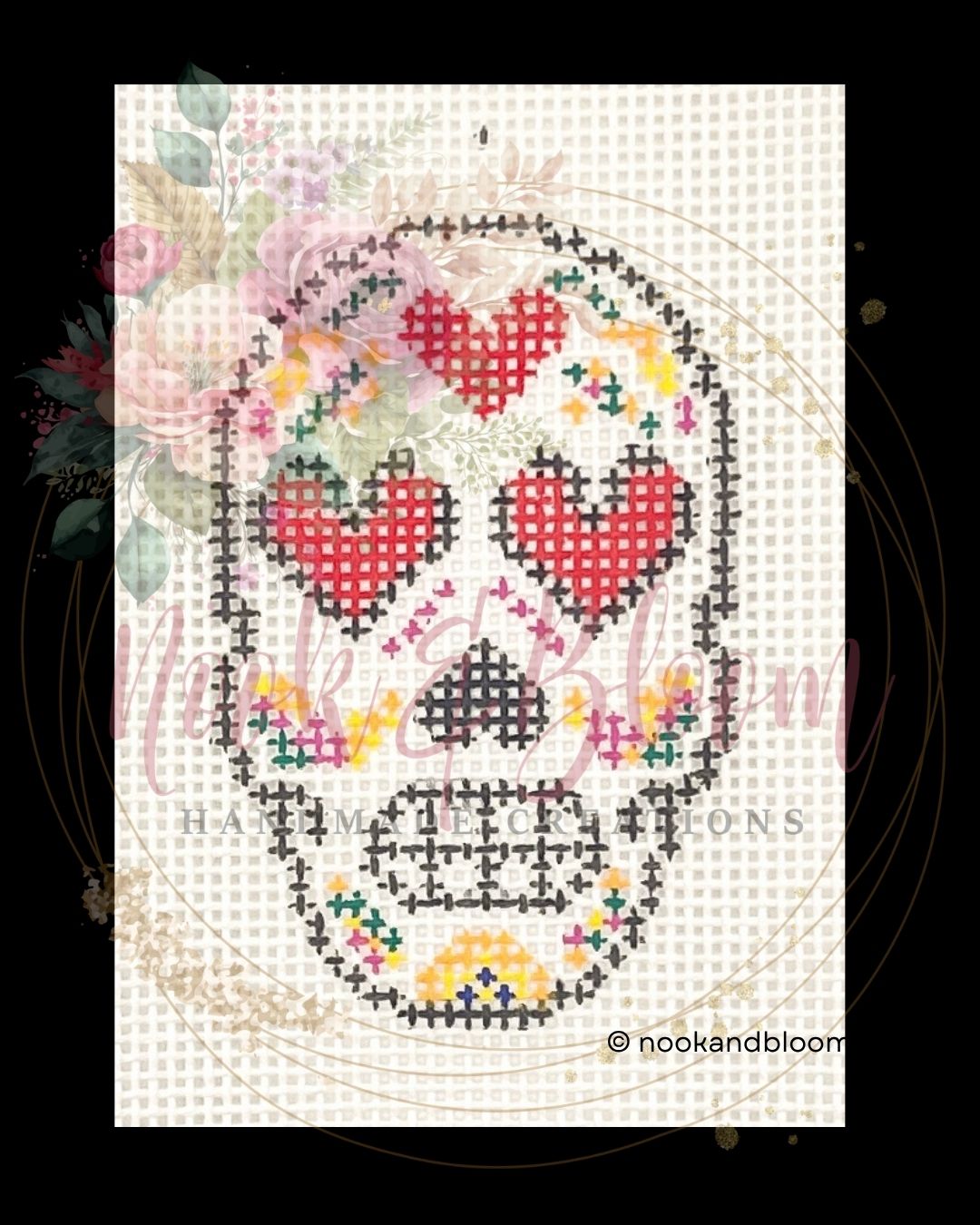 Hand-Painted Sugar Skull Mini Needlepoint Canvas