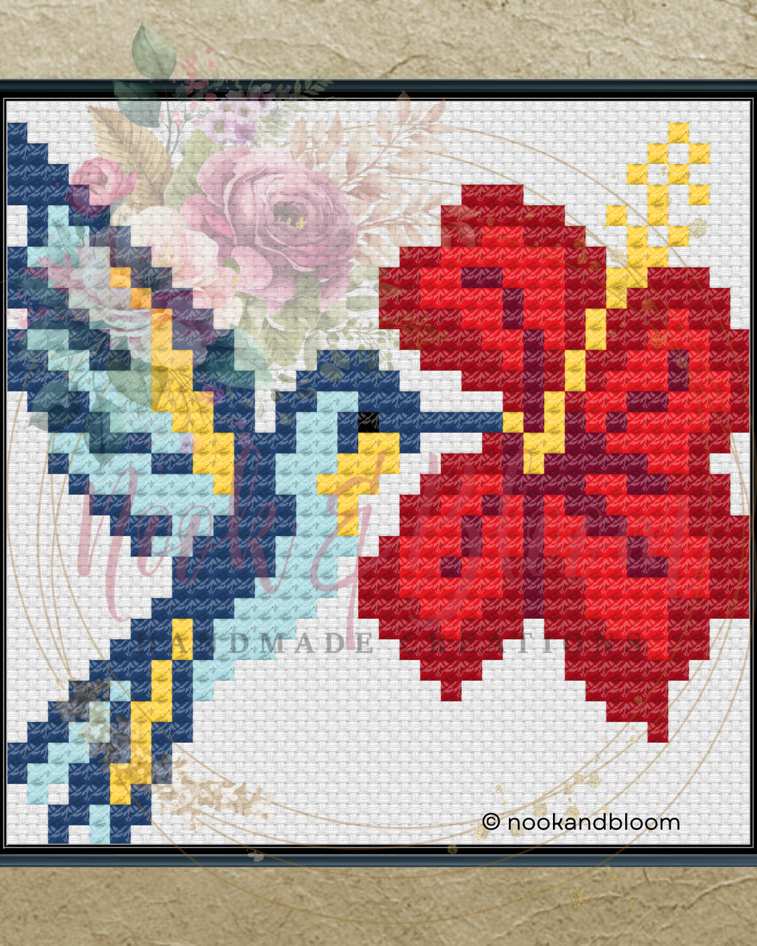 Hummingbird & Hibiscus Needlepoint Chart - Digital Download