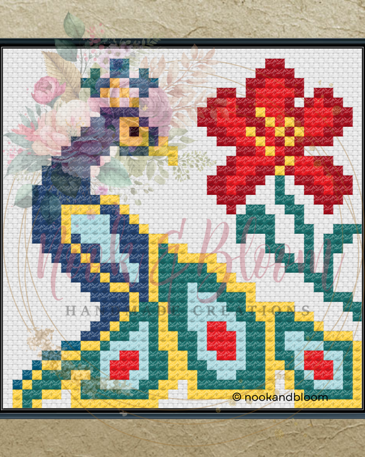 Peacock & Flower Needlepoint Chart - Digital Download