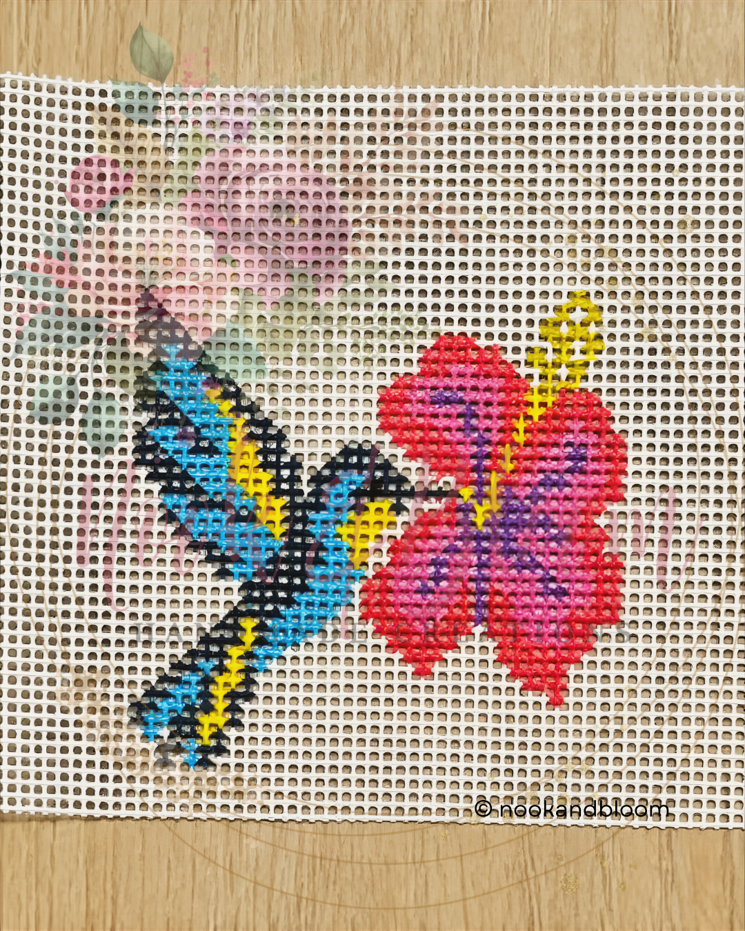 Hummingbird & Hibiscus Needlepoint Chart - Digital Download