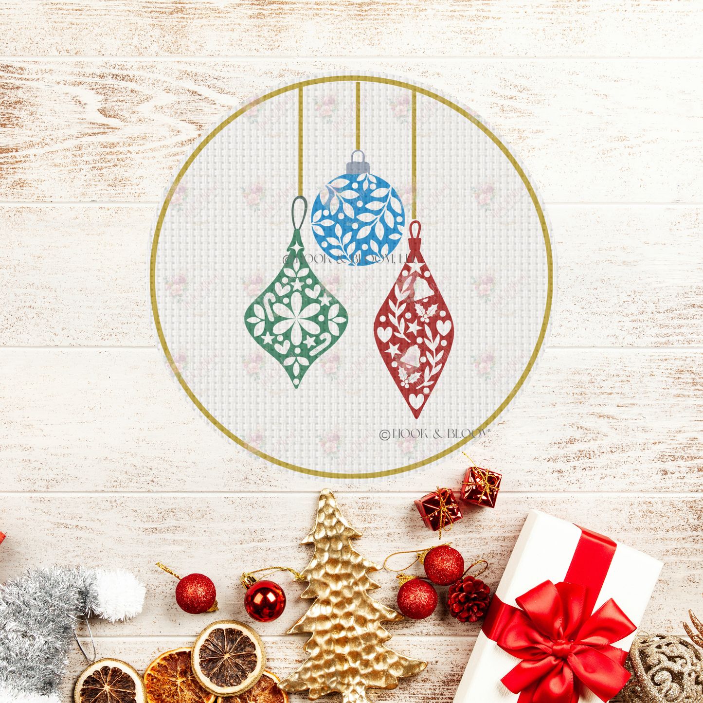 Folk Art ornament trio 4x4 round